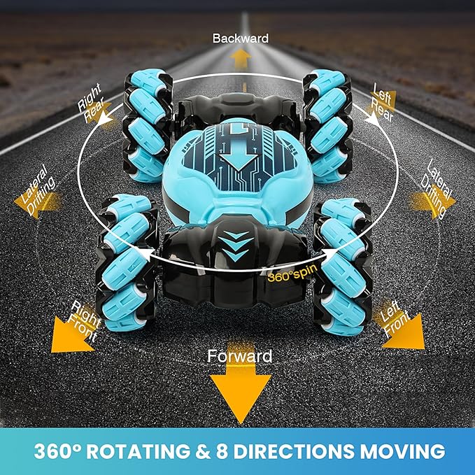 GILI Gesture Sensing RC Stunt Car - Hand Controlled Remote Control Twist Car for Boys Girls 6-12 4WD All Terrain Drift Toy 360° Flips Spring Break &amp Easter Birthday Gift for Kids Age 7 8 9 10 1