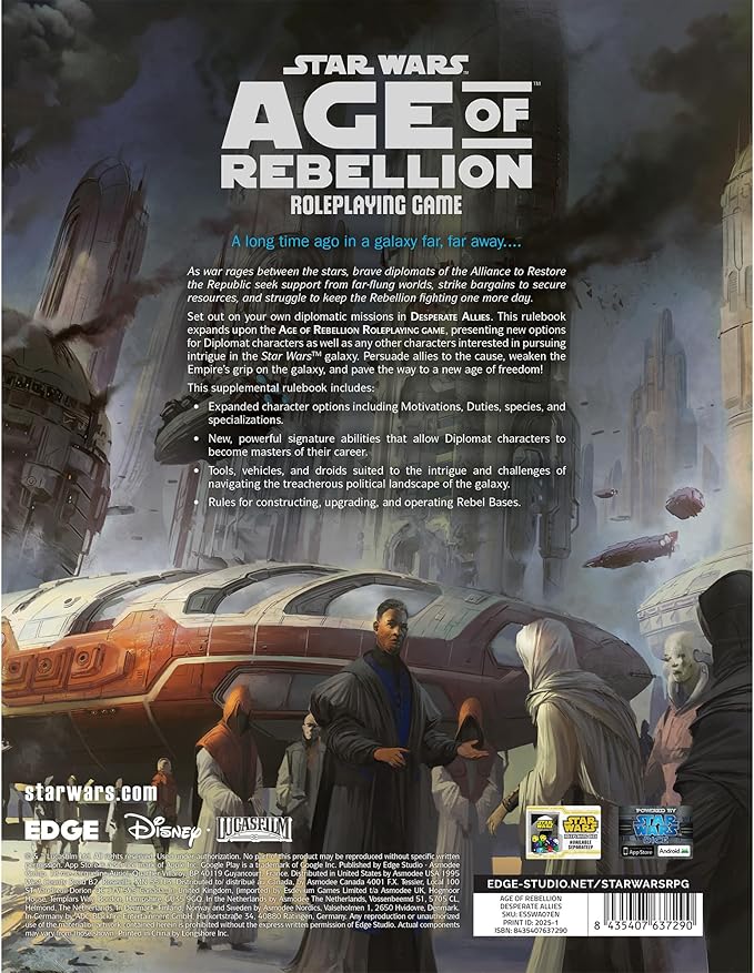 Asmodee Star Wars: Age of Rebellion Roleplaying Game Desperate Allies SOURCEBOOK - New Species Specializations &amp Rebel Base Rules RPG for Kids &amp Adults Ages 14+ 3-5 Players
