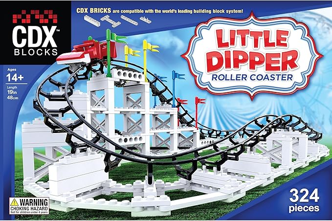 CDX Blocks: Little Dipper - 324 Pcs Building Brick Set Gravity Powered Roller Coaster Model Promotes STEM Learning