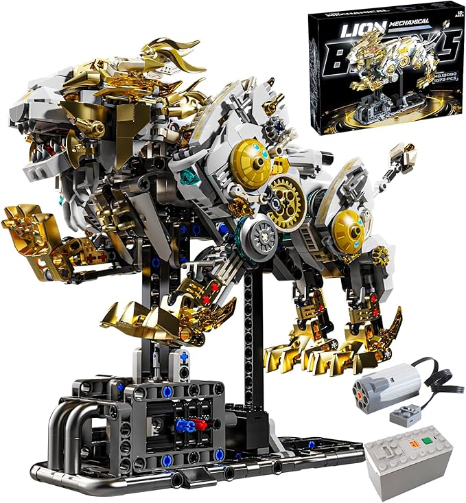 Mechanical Lion Building Block Toy Set Futuristic Mechanical Beast Model with Movable Parts &amp Gears Premium Mechanical Building Kit with Display Stand and Motor Ideal Gift for Boys &amp Adults