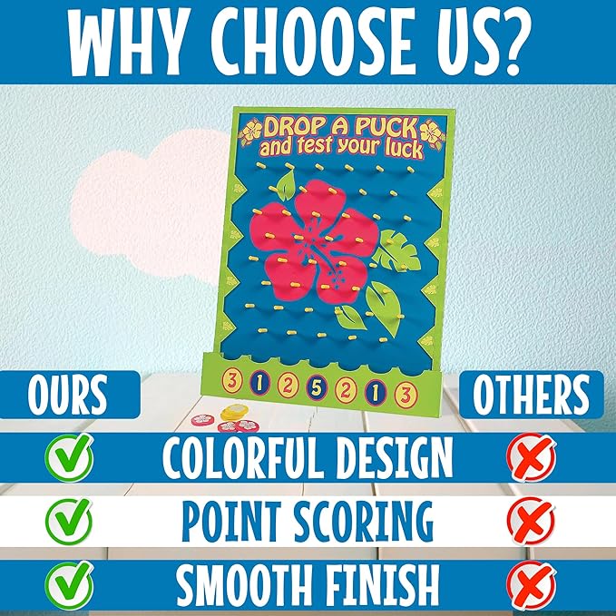 Fun Express Plinko Board Game Large 16x20 Tabletop Prize Drop Disc Game - Premium Wood Carnival Games for Kids Adults Parties | Luau Circus Fair School Events | Complete 8-Piece Set with Discs