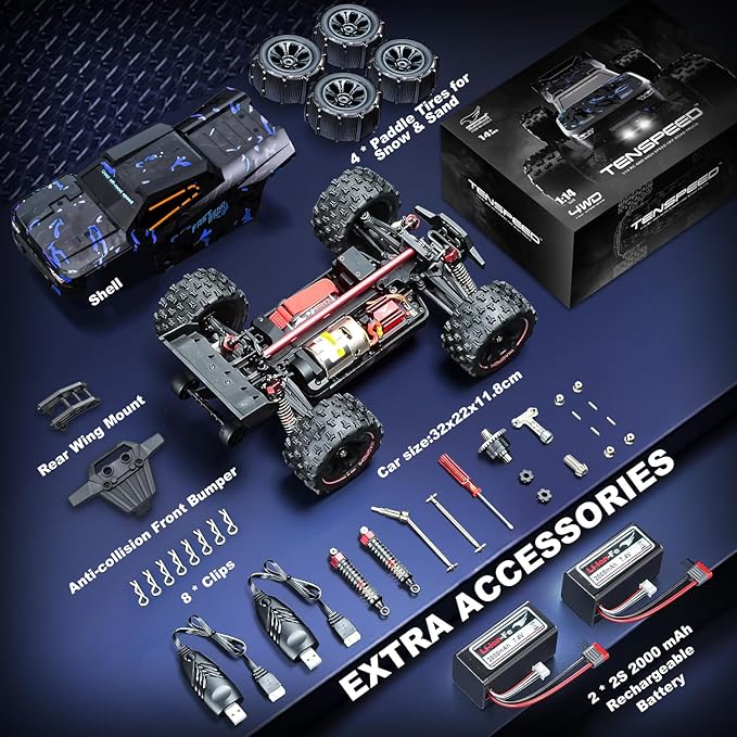 1:14 Scale RC Cars for Adults 60KPH High Speed RC Truggy 4X4 Off-Road Remote Control Truck Waterproof Electric Car with 2S Battery All Terrain RC Vehicle for Snow Sand Beach &amp Rocky Surfaces