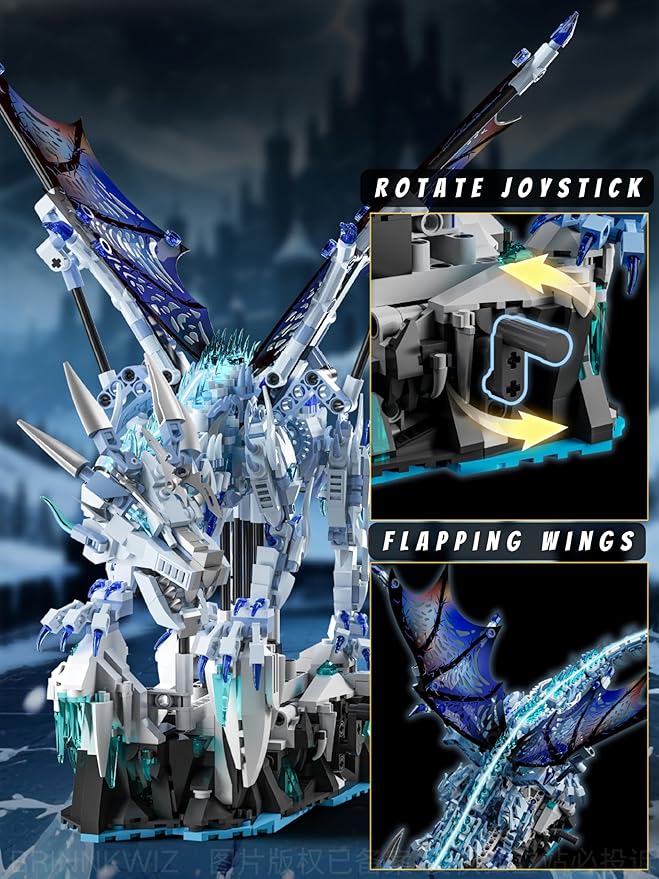 Mechanical Ice Dragon Building Set 1646 Pieces Large Fantasy Model Kit with Articulated Flapping Wings Blue Mythical Creature Decor for TV Series Fans Compatible with Major Brands