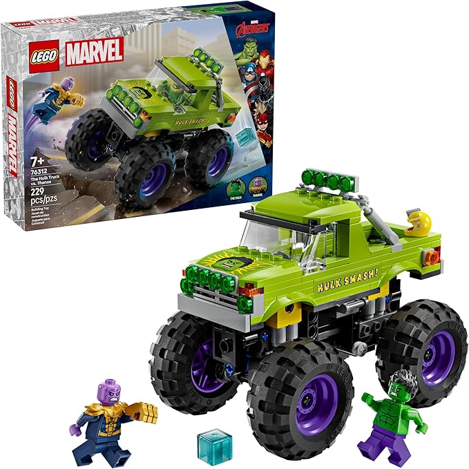 LEGO Marvel The Hulk Truck vs. Thanos - Monster Truck Building Toy for Kids 7+ - Includes Hulk &amp Thanos Toy Minifigures - Creative Birthday Gift Idea for Girls and Boys - 76312