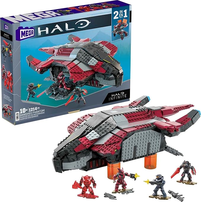 MEGA Halo Infinite Toy Building Sets Banished Phantom Aircraft with 1214 Pieces 4 Micro Action Figures and Accessories for Collectors