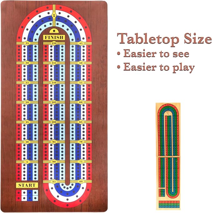 Tabletop Cribbage - Giant Spill-Resistant Neoprene Track Game Board (22 x 40) with 9 Pawns Deck of Cards &amp Travel Carry Bag - Classic Family Board Game Night &amp Bar Games - 2-4 Players 30+