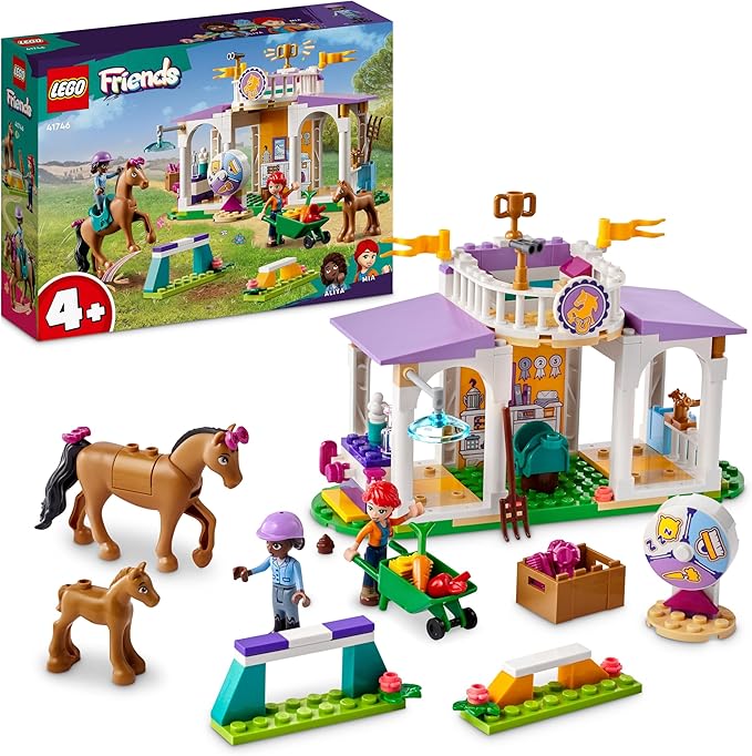 Lego Friends Riding School Set with 2 Toy Horses Aliya and Mia Mini Dolls Riding Stable and Horse Toy Animal Care Gift for Children Girls and Boys from 4 Years 41746