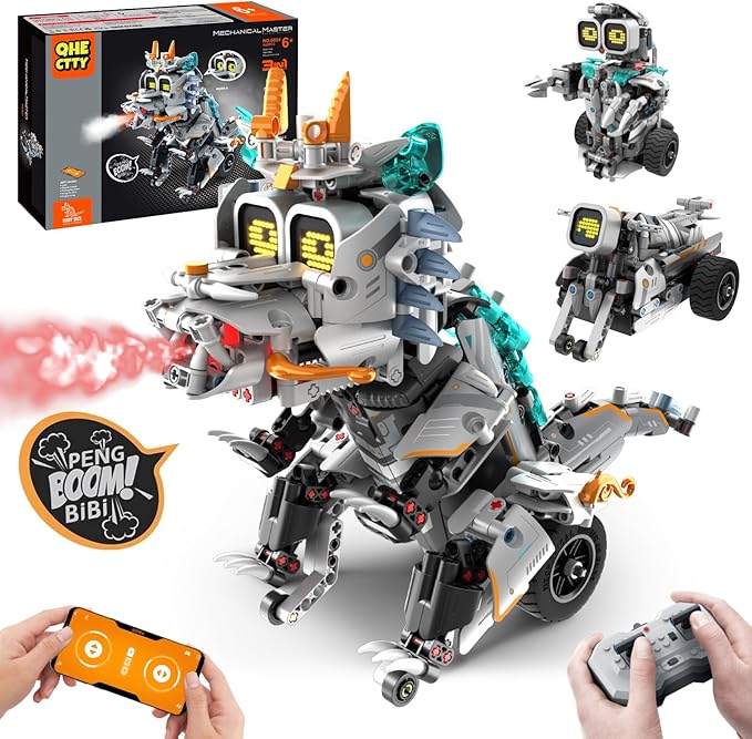 STEM Building Toys for Kids 6-14 Remote &amp APP Controlled 3in1 STEM Dinosaur Motorcycle Robot Building Kit for Kid with Music Spray 646 Pcs Building Blocks Set Birthday Xmas Gift Ideas for Boys G
