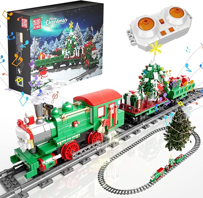 Mould King Christmas Train Building Set Locomotive Model Blocks Kit with Christmas Tree RC Toy Train Sets for Boys Kids and Adults 12039 App and Remote Control Steam Train with Motor (922 Pieces)