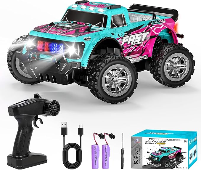 Remote Control Car 2WD Off-Road RC Cars 20 KM/H All-Terrain Rc Truck with Colorful LED Lights 2.4GHz 1/20 Remote Control Car for Boys 4-7 8-12 RC Gift Toys for Adults Girls