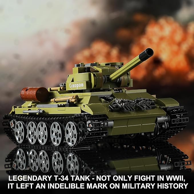 WW2 Army Tank Building Sets with Lights Panzer IV &amp T-34 Military Tanks Model Kit Compatible with Lego Great Army Toys Gift for Military Fans Boys Kids Ages 8+ &amp Adults (1201 Pieces)