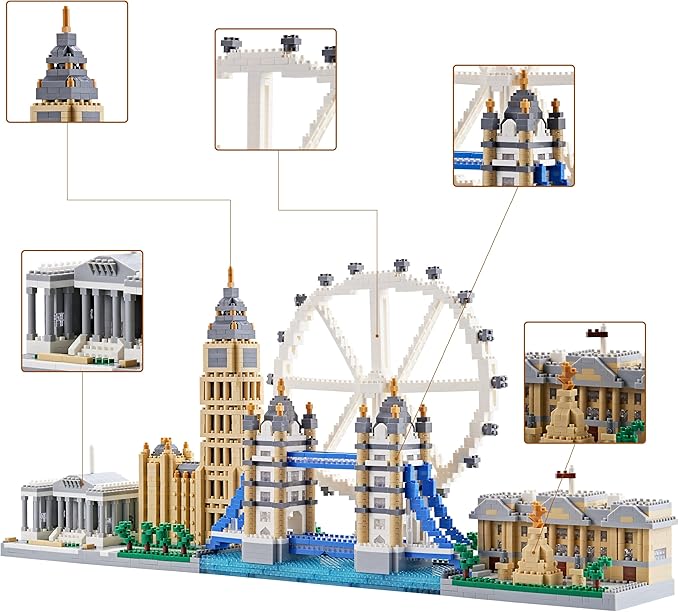 World Famous Architecture Micro Building Blocks Set 3430 PCS - London Skylines DIY Collectible Model for Lovers Adults or Teens Ages of 14+ in Living Room or Office Decorative Items