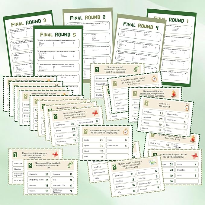 30 Pcs Camping Friendly Feud Game Set Camping Party Game Trivia Quiz with 18 Card 2 Buzzer for Adults Family Games Activities Party Supplies Battery Not Included