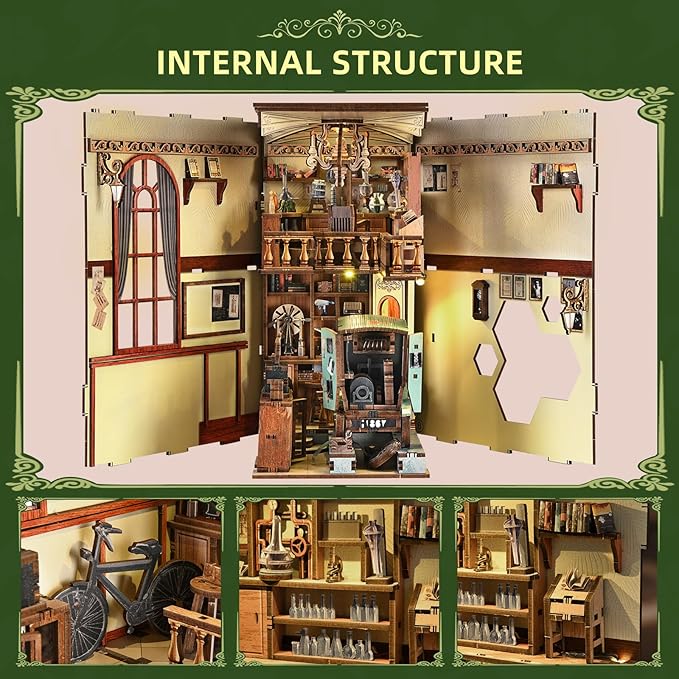 Book Nook Kit DIY Miniature Dollhouse Kit 3D Puzzles for Adults Tiny House Mini Home Craft Bookshelf Nook Puzzle Book Decor Gifts for Teenagers Book Lovers (The Radium Lady)