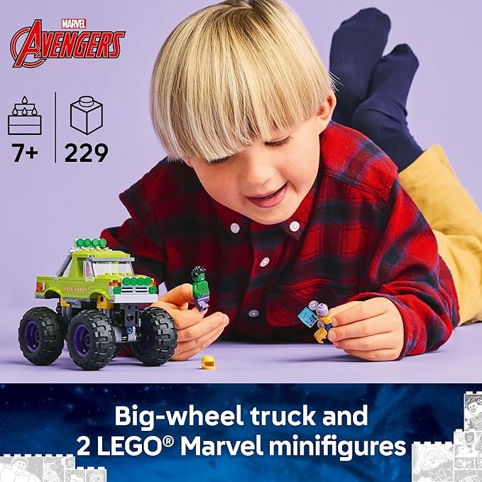 LEGO Marvel The Hulk Truck vs. Thanos - Monster Truck Building Toy for Kids 7+ - Includes Hulk &amp Thanos Toy Minifigures - Creative Birthday Gift Idea for Girls and Boys - 76312