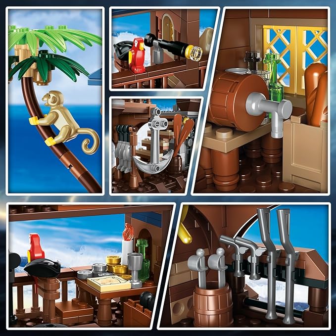 HOGOKIDS Pirate Ship House Building Set with LED Light - 3 Style Modes Pirate Wharf Supply Center Building Block Set 781PCS STEM Bricks Kit for Kids Girls Boys Ages 6-12+ Valentines Gifts