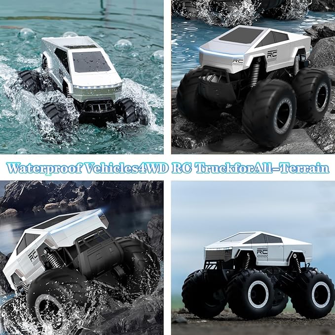 Waterproof Remote Control Car 1:16 RC Monster Truck Toys 900mAh 40+ Min Play 2.4GHz 4WD Off-Road Vehicle Amphibious Remote Control Car for 6+ Year Old Boys Girls Kids Gifts Presents