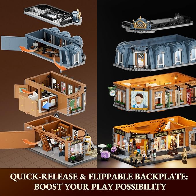 Brick Art Gallery Lighting Building Bricks Set - Town Life City Modular Collection Kit with Minifigures 3400 Pcs for Adults &amp Teen &amp Visual Art Lovers