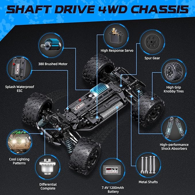 1:18 Scale All Terrain RC Cars 40 KPH High Speed 4WD Electric Vehicle with 2.4 GHz Remote Control 4X4 Waterproof Off-Road Truck with Two Rechargeable Batteries