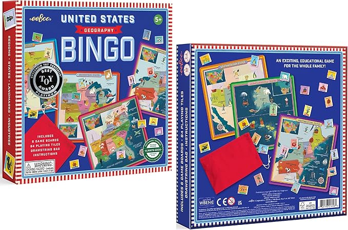 eeBoo: USA Geography Bingo for Kids for Ages 5+ A Fun Kids Learning Game That Teaches About The USA and Improves Memory