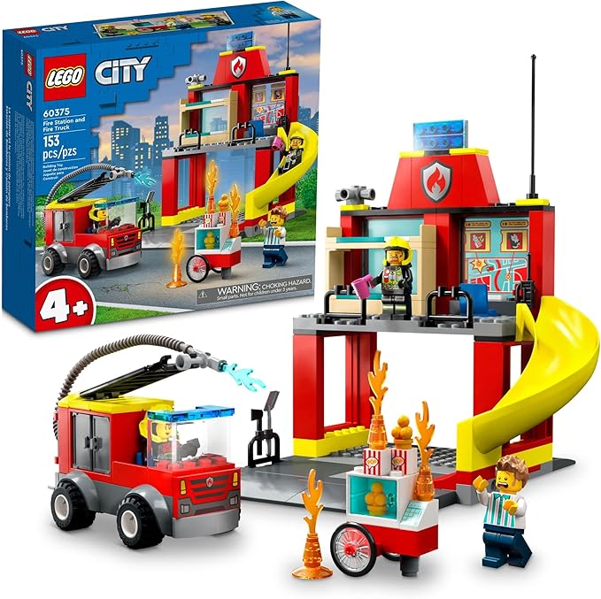 Lego City Fire Station and Fire Engine 60375 Pretend Play Fire Station with Firefighter Minifigures Educational Vehicle Toys for Kids Boys Girls Age 4+