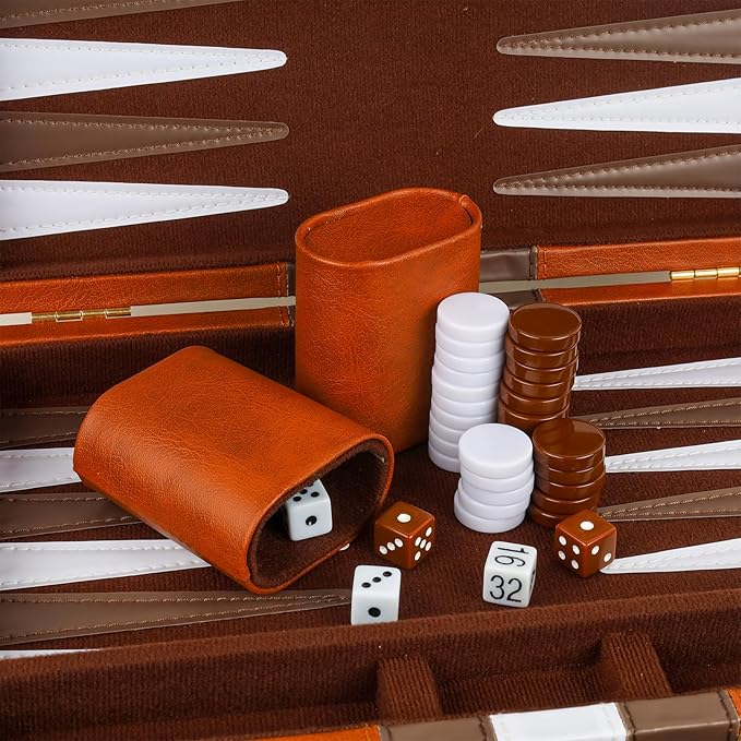 Backgammon Set 2 Players Classic Backgammon Sets for Adults Board Game with PU Leather Case Portable and Travel Backgammon Set (Brown 11inch)