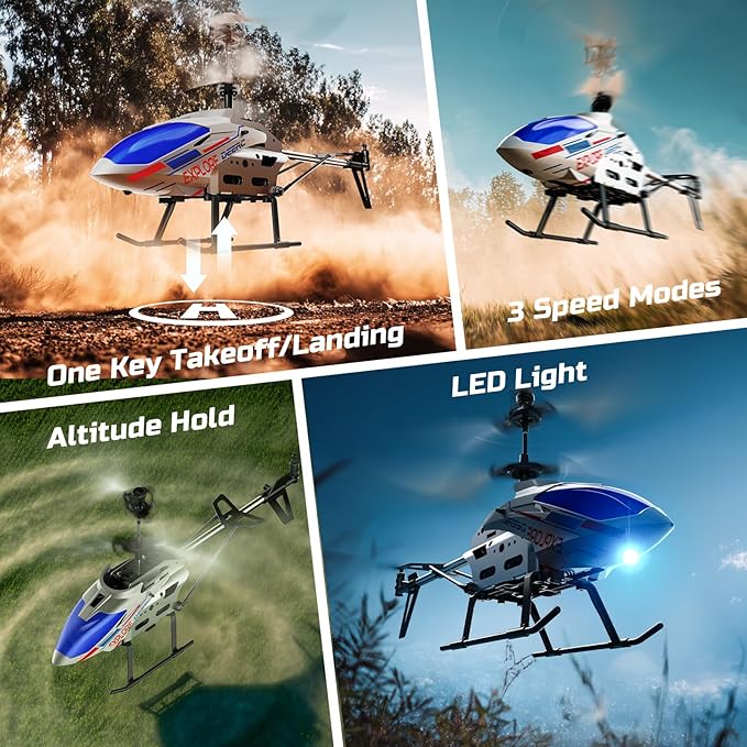 DEERC Remote Control Helicopter 3.5 CH Altitude Hold RC Helicopters w/Gyro for Beginner 2 Shells LED Light One Key Take Off/Landing 2.4GHz Aircraft Indoor Flying Toy for Kids Boys Girls