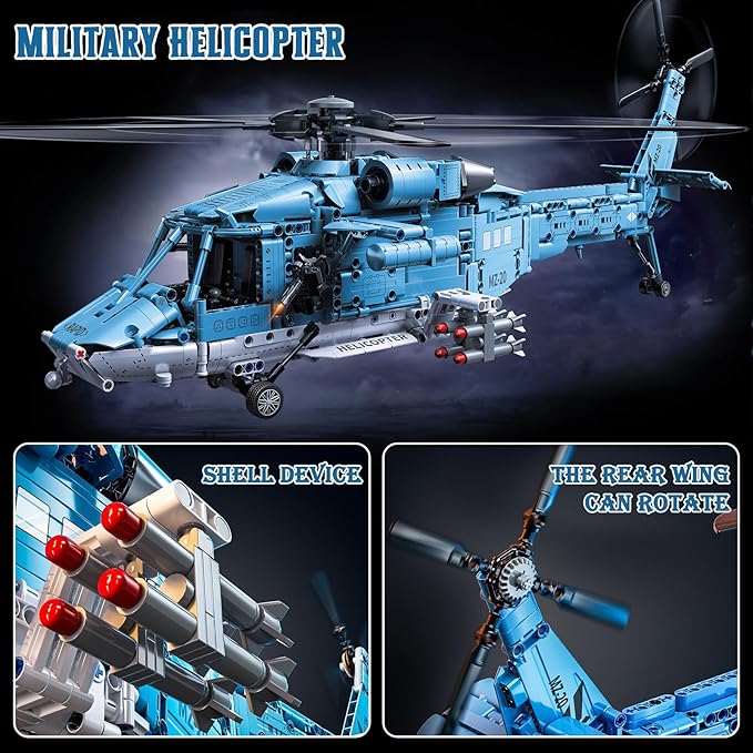 Powered Military Helicopter Building Blocks Set – 1521PCS Army Aircraft Bricks Model with Motor-Driven Rotors Power Module &amp Mechanical Gear System – STEM Engineering Toy for Boys Teens &amp Ad