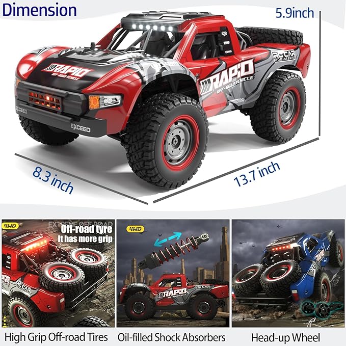 RC Cars 1:14 RC Truck 30 MPH 4WD Remote Control Car All Terrain Trophy Car for Adults Boys Teens Fast 50 Mins Play Off-Road RC Buggy Big Short Course Monster Truck with 2 Batteries (RTR)