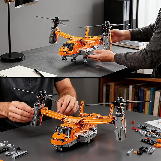 V22 Large Scale Tiltrotor Aircraft Building Set Military Transport Plane Model for Adults &amp Teens- Compatible with Lego Military (460 PCS)