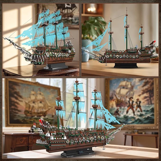 Mould King 13218 Pirate Ship Building Blocks Sets MOC Ghost Ship Flying Dutchman Model Kit Display Decoration Pirate Boat Model Sets Collectible Construction Toys Gift for Teen Adult(6849 PCS)