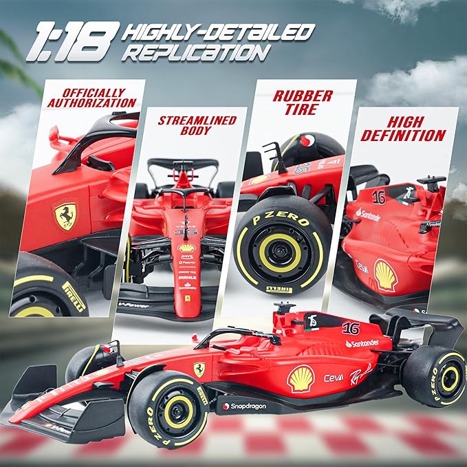 BEZGAR 1:18 Ferrari F1 75 Remote Control Car - 2.4GHz RC Race Car with Authentic Livery DIY Body Stickers - Officially Licensed F1 for Kids &amp Enthusiasts - Ferrari RC