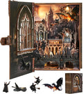 Book Nook Kit with LED Light Miniature House Kit for Birthday 3D Wooden Bookends Puzzle Bookshelf Decor for Adults Teens Beginners (Introduction to Magical Flight)