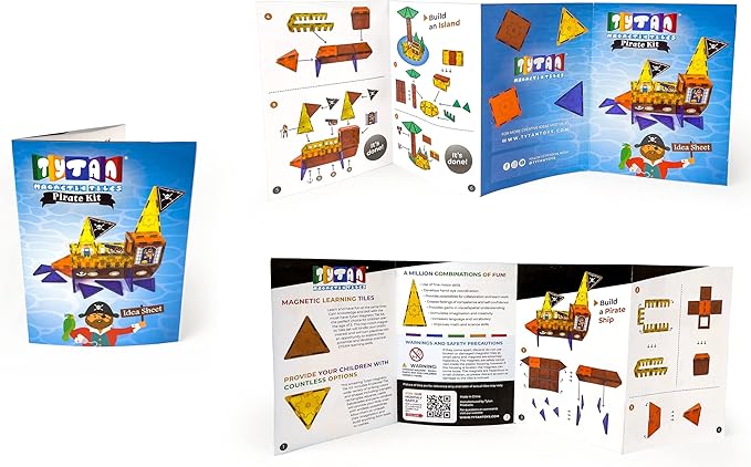 Tytan Tiles Pirate Ship &amp Island 60-Piece Magnetic Tiles Building Set Fun Kids’ STEM Toy Creative Play Shape &amp Pattern Recognition Fine Motor Skills Includes Storage Bag Ages 3 and Up