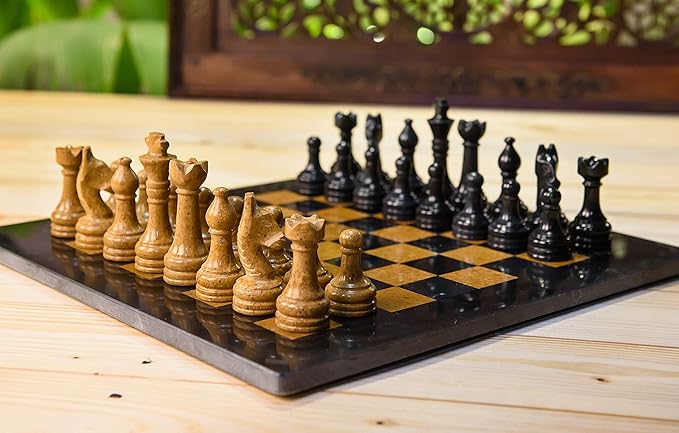Radicaln Marble Chess Set 15 Inches Black and Golden Handmade Luxury Board Games for Adults Ideal Marble Chess Board Game Set &amp Chess Pieces