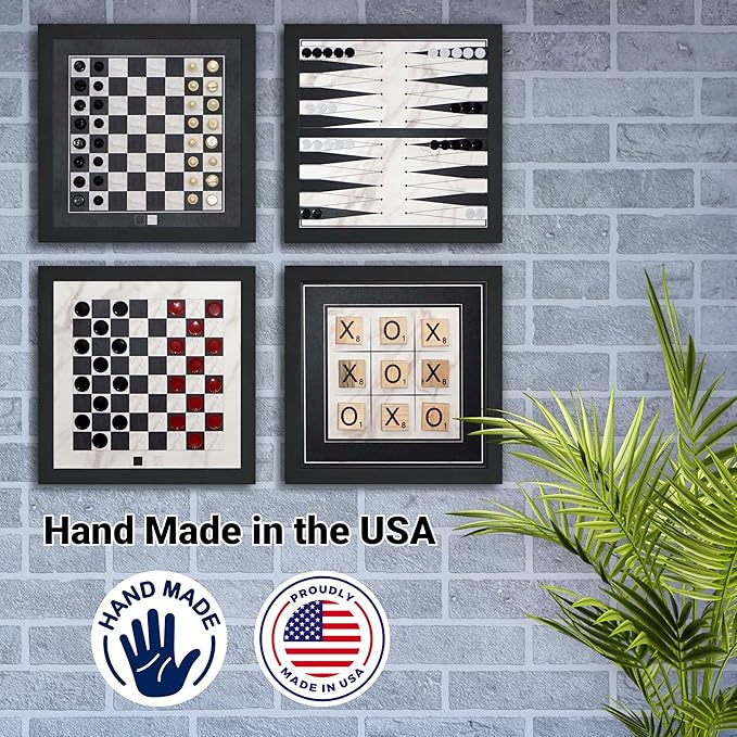Magnetic Canvas Game Set. Chess/Checkers/Backgammon/TIC TAC Toe. Decrotive Game Sets use an mounting System That Gives Easy Access to Them. (Black and White)