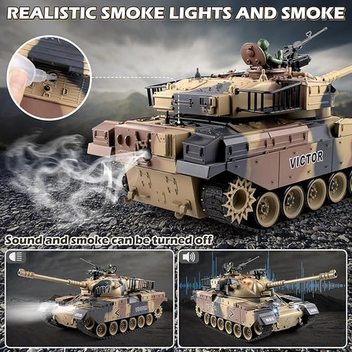 1:18 RC Tank 2.4Ghz US M60 Remote Control Tank Model Toys Battle Army Toy with Recoil Smoke Sound and Lights Military RC Vehicle for Adults and Kids That Shoots BBS