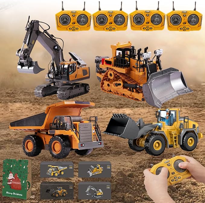 Construction Rc Set of 4 2.4ghz Remote Control Excavator 360° Rotation Lights and Sounds Command The Site Conquer The Dirt Collaborative Experience Alloy Material (4Pcs-ABCD)