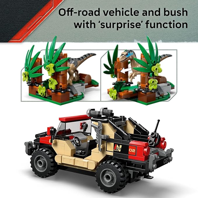 LEGO Jurassic World Raptor Off-Road Escape Dinosaur Toy - Building Playset with Dinosaur Action Figures Jurassic World Toy for Boys &amp Girls Ages 6+ - Gift Idea for Birthdays - 76972