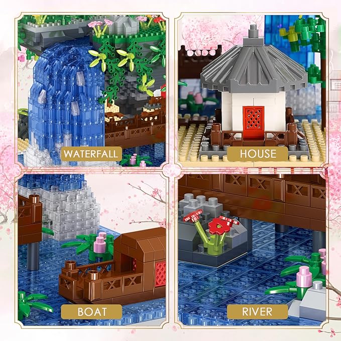 Kitoyz Cherry Blossom Bonsai Tree Building Set Chinese Architecture of Peach Blossom Micro Mini Building Blocks Set Japanese Sakura Tree House Building Kit for Kids Adults (3220 PCS)