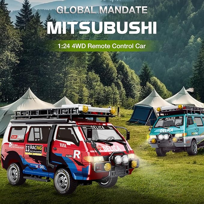 1/24 RC Crawler 4WD Delica RC Car W/ 2.4GHz Remote Mitsubishi RTR Offroad RC Truck for Adults Hobby Gifts Toys (Black)