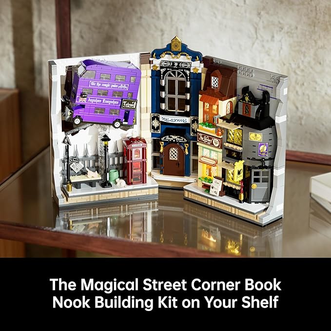 Wizarding Magic Street &amp Floating Iconic Bus Building Set - Enchanted Shop Scene Book Nook Building Set Collectible Fantasy Model for Fans &amp Kids Birthday Gift Idea