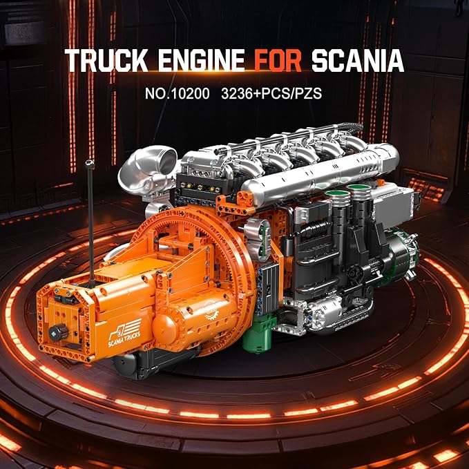 Mould King 10200 V8 Engine Model Kit for Truck MOC Engine Model Kit with Transmisslon Engineering Model Building Kit with Battery 3236 PCS
