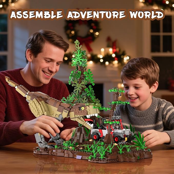 Dinosaur Park World Building Toys Jurassic Dinosaurs Building Blocks Set T Rex Chase Scene STEM Educational Birthday Gifts for Adult and Kids Boys Age 8-12 (1555 PCS)