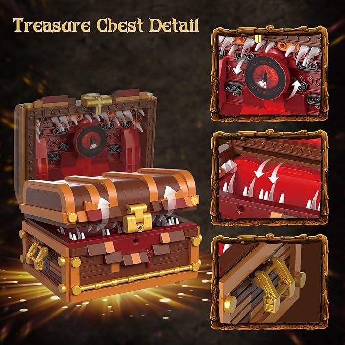 Mimic Chest Building Sets Monster Dice Storage Box that Holds Up to 3 Polyhedral Dice Sets. Ideal for Dragons Board Game Gifts for Adults and Kids Compatible with Lego Sets 531pcs