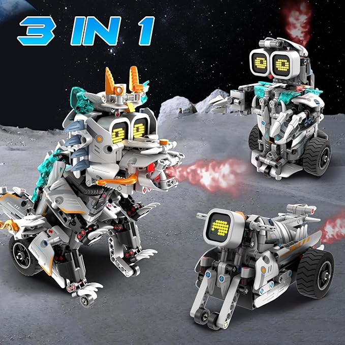 STEM Building Toys for Kids 6-14 Remote &amp APP Controlled 3in1 STEM Dinosaur Motorcycle Robot Building Kit for Kid with Music Spray 646 Pcs Building Blocks Set Birthday Xmas Gift Ideas for Boys G