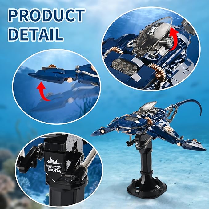 Mechanical Fish Building Set for Audlts Sea Animal Building Block Toy with Display StandFish Model for Office DecorGreat Gifts for Boys Grils 8+689PCS