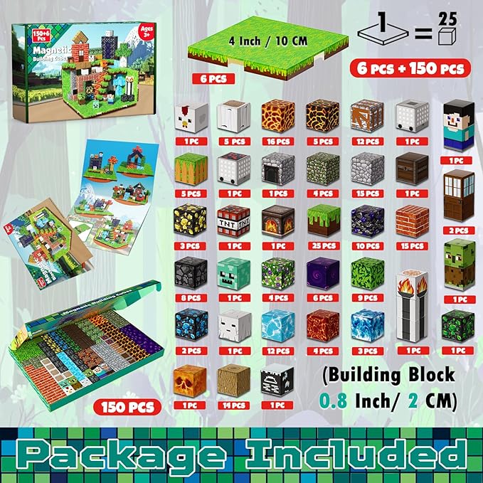 150PCS Magnetic Blocks with 6 Base Plate - Building Blocks Cubes for Kids Ages 4-8 STEM Magnet Building Toys Boys Girls Easter Birthday Gifts Preschool Educational Learning Toy for 3+ Years Old