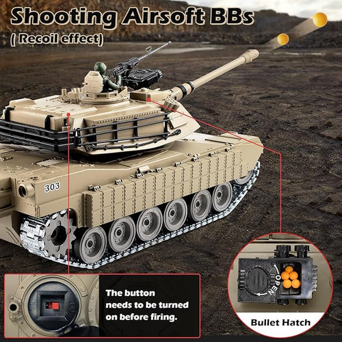 1:18 RC Tank That Shoot BBS 2.4G Metal M1A2 Abrams Remote Control Tank Model Toys Army Toy with Smoke Lights Sound and RecoilMilitary RC Vehicle for Adults and Kids 6+ Year Old