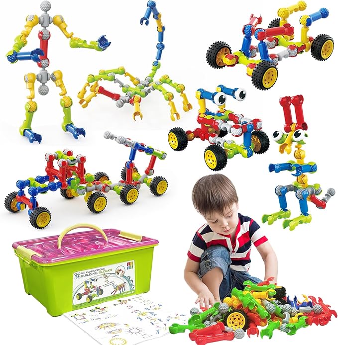 Stem Building Toys for 3 4 5 6 7 8 Year Old Boys Girls Kids180 Pieces Building Blocks Educational Learning Toys with Large Storage BoxIdeal Christmas Birthday Gifts